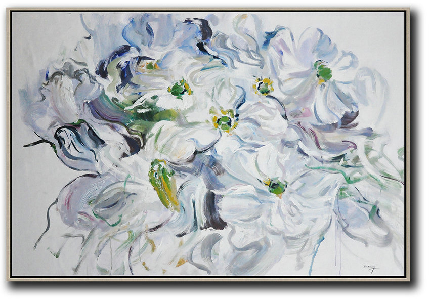 Horizontal Abstract Flower Painting Living Room Wall Art #ABH0A40 - Sell Paintings Online Double Room Oversize